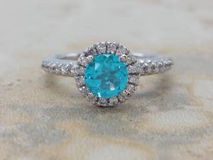 lot 16A image: Very Fine Natural Aquamarine and Diamond Halo Ring in 14k White Gold $4900 Retail