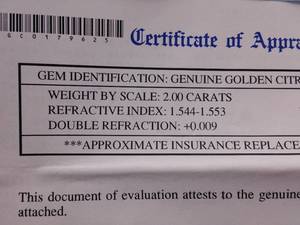 lot 72 image: 2.00 Carat Natural Golden Citirine w Appraisal