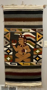 lot 31 image: Vintage Wool Handwoven AztecMaya Theme Tapestry Rug