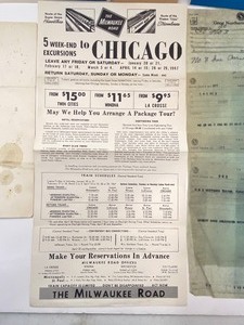 lot 37 image: Lot Vintage Railroad Ephemera & Advertising & Vintage Train Car- Great Northern RR & Milwaukee Road