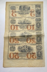 lot 65 image: Uncut Sheet $3, $10, $20, $50 1792 Union Bank in New London, Connecticut- Uncirculated Currency