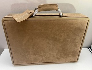 lot 73 image: Hartmann Vintage Halston Beige Suede w Leather Belting Suitcase w Key