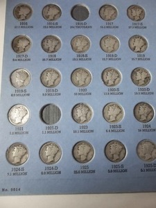lot 74 image: Nearly Complete Set Of Mercury Dimes 1916-1945 In Whitman Album