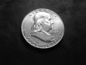 lot 97 image: 1957 D Franklin Half Dollar MS Full Bell