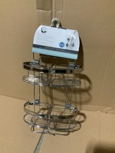 lot 6 image: ZENNA HOME Premium Expandable Shower Caddy for Hand Held Shower or Tall Bottles in Chrome with Nickel Accent NOT USED SEE PICS