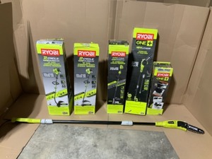 lot 12 image: RYOBI OUTDOOR GASELECTRIC TRIMMER COMBO & CORDLESS 8 POLE SAW AS WELL SEE PICS