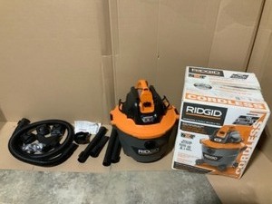 lot 13 image: RIDGID 9 Gal. 18-Volt Cordless WetDry Shop Vacuum (Tool Only) with Filter, Hose and Accessories SEE PICS