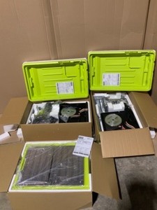 lot 21 image: NOT USED 2 RYOBI 9 Amp Corded 7 in. Overhead Wet Tile Saws & RYOBI 7 in. 4.8 Amp Tabletop Tile Saw SEE PICS