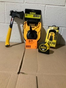 lot 28 image: DEWALT HANDY TOOL COMBO WITH A STANLEY FATMAX 35 TAPE MEASURE SEE PICS