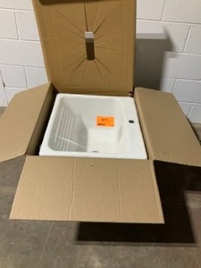 lot 31 image: THERMOCAST KENSINGTON DROP-IN ACRYLIC 25 IN. 1-HOLE SINGLE BOWL UTILITY SINK IN WHITE NOT USED SEE PICS