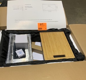 lot 40 image: GLACIER BAY All-in-One Undermount Stainless Steel 30 in. Single Bowl Kitchen Workstation Sink with Faucet and Accessories Kit NOT USED SEE PICS