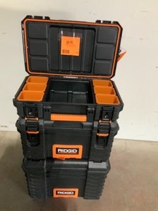 lot 50 image: RIDGID Professional Tool Storage Cart And Organizer Stack, 3 Tool Box Combination SEE PICS