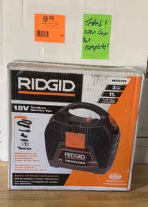 lot 59 image: RIDGID 3 Gal. 18-Volt Cordless Handheld WetDry Shop Vacuum (Tool Only) with Filter, Expandable Hose and Accessories NOT USED SEE PICS