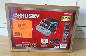 lot 62 image: HUSKY 1 Gal. Portable Electric-Powered Silent Air Compressor NOT USED SEE PICS