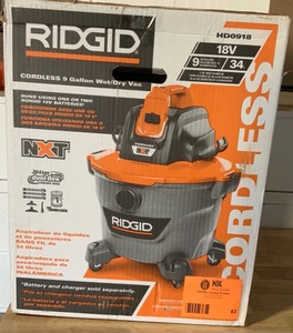 lot 63 image: RIDGID 9 Gal. 18-Volt Cordless WetDry Shop Vacuum (Tool Only) with Filter, Hose and Accessories NOT USED SEE PICS