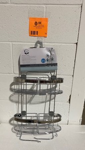 lot 73 image: ZENNA HOME PREMIUM EXPANDABLE SHOWER CADDY FOR HAND HELD SHOWER OR TALL BOTTLES IN CHROME WITH NICKEL ACCENT NOT USED SEE PICS