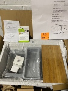 lot 84 image: AKDY HANDCRAFTED ALL-IN-ONE DROP-IN 30 IN. x 22 IN. x 9 IN. SINGLE BOWL KITCHEN SINK IN STAINLESS STEEL WITH ACCESSORIES NOT USED COMPLETE SEE PICS