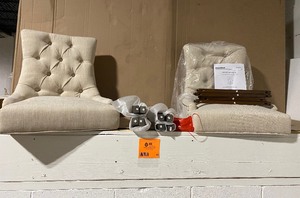 lot 85 image: STYLEWELL Bakerford Wood Upholstered Counter Stool with Back and Biscuit Beige Seat (Set of 2) (21.85 in. W x 40.55 in. H) SEE PICS & DESCRIPTION