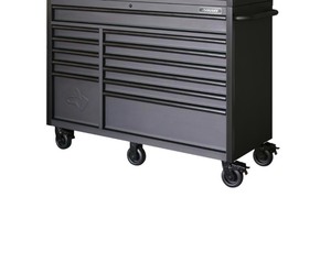 lot 92 image: HUSKY HEAVY-DUTY 56 IN. W 12-DRAWER DEEP ROLLING TOOL CHEST IN MATTE BLACK NOT USED COMPLETE SEE PICS