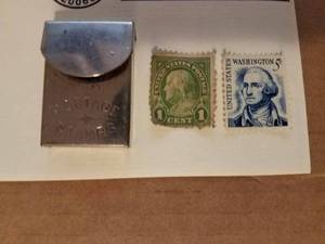 Ben Franklin 1-cent Stamp, George Washington 5-cent Stamp and a Gold Stamp Replica