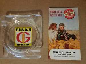 Funks G Hybrids Collectibles Glass Ash Tray, Deck of Playing Cards and a 1951 Corn Data Book