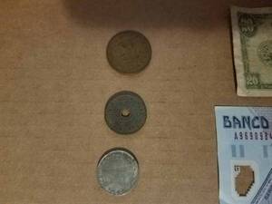 Two Souvenir Metal Banks, 20 Pesos Paper Currency, 20 Centavos Paper Currency and More