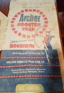 Archer Daniels Midland Co. Archer Booster Feed 100lb. Cloth Feed Bag, Copyright 1951, Minneapolis