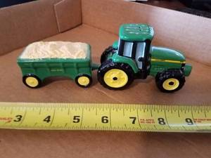 John Deere 8400 Tractor and John Deere Wagon full of Corn Ceramic Salt and Pepper Shaker Set