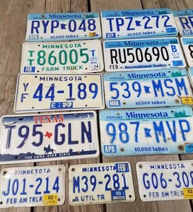 27 License Plates Including Trailer Plates, 10 Pair of Minnesota Plates and a Pair of Texas Plates