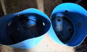 Blue Plastic Barrel Cut in Two for Growing Strawberries