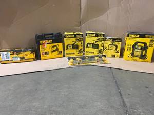 ASSORTED BOX WITH MIXED DEWALT TOOLS SEE PICS