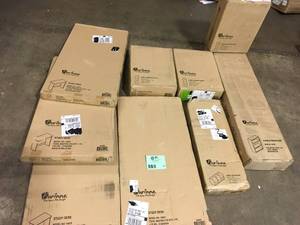 ASSORTED FURINNO OFFICE DESKSSHELVES SEE PICS
