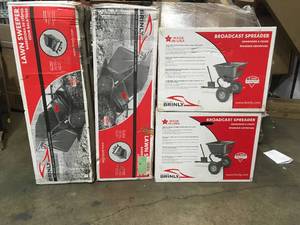 4 BRINKLY BROADCAST SPREADERS SEE PICS