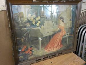 lot 204 image: 2 Vintage Framed Prints and a Mirro...