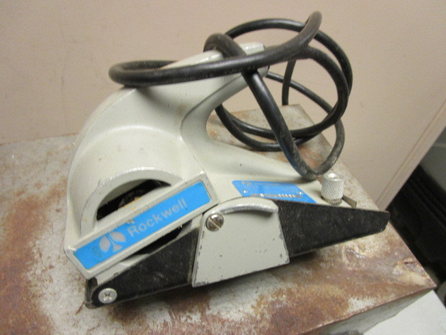 lot 252 image: ROCKWELL BLOCK PLANE, SKIL DRILL, VINTAGE RICHA WOODWORKING CLAMPS, HANDSAW, HARDWARE BOX
