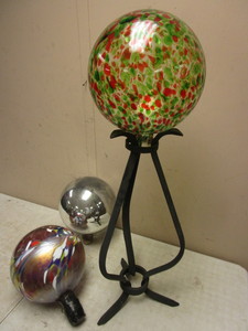 lot 210 image: GAZING GLOBES, WITH DECORATIVE METAL BASE