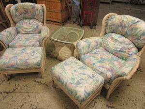 lot 243 image: LANE FURNITURE PATIO CHAIRS, OTTOMANS, END TABLE