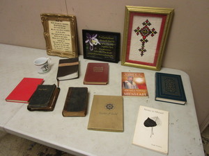 lot 273 image: HAND EMBROIDERED ETHIOPIAN MAKALLE CROSS, OTHER RELIGIOUS ARTWORK, BOOKS, VINTAGE BIBLES, MORE