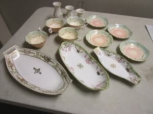 lot 291 image: DAVIS COLLAMORE & CO. CHINA TEA SET, NIPPON HAND-PAINTED CHINA SERVING DISHES, BELEEK IRELAND CHINA