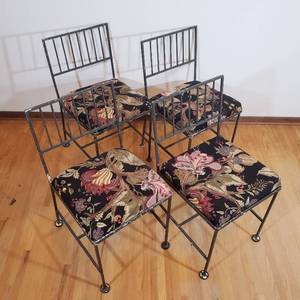 lot 120 image: Charming Upholstered Metal Card Table Chairs