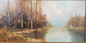 lot 121 image: Original Oil Fall Landscape on Canvas by Stefano