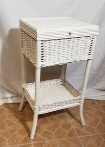 lot 235 image: Vintage White Wicker Sewing Basket Stand