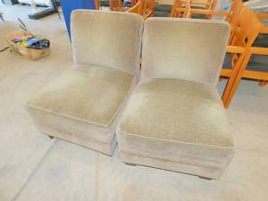 lot 52 image: 2 Grey Armless Fabric Chairs