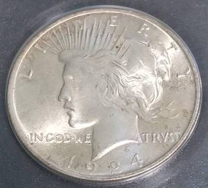 1924 PEACE SILVER DOLLAR MS65 OLD ACCUGRADE SLAB
