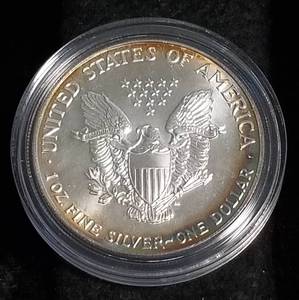 1992 AMERICAN SILVER EAGLE 1 TROY OZ. .999 FINE SILVER DEEP TONING