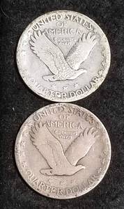 2 STANDING LIBERTY SILVER QUARTERS 1926 1928