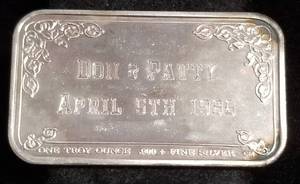 1 TROY OZ. .999 FINE SILVER BAR WEDDING THEME