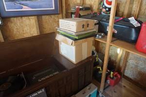 lot 24 image: General Electric Vintage PhonographRecord Player Built In Wood Cabinet