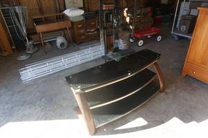 lot 28 image: Whalen Brand Flat Screen TV Stand With Tiered Glass Shelving