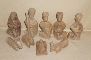 lot 5 image: Carved Wood Nativity Set